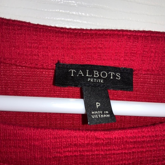 Talbots Petite red textured bateau neck Round neckline top sz PP 3/4 lace sleeve - Picture 4 of 6